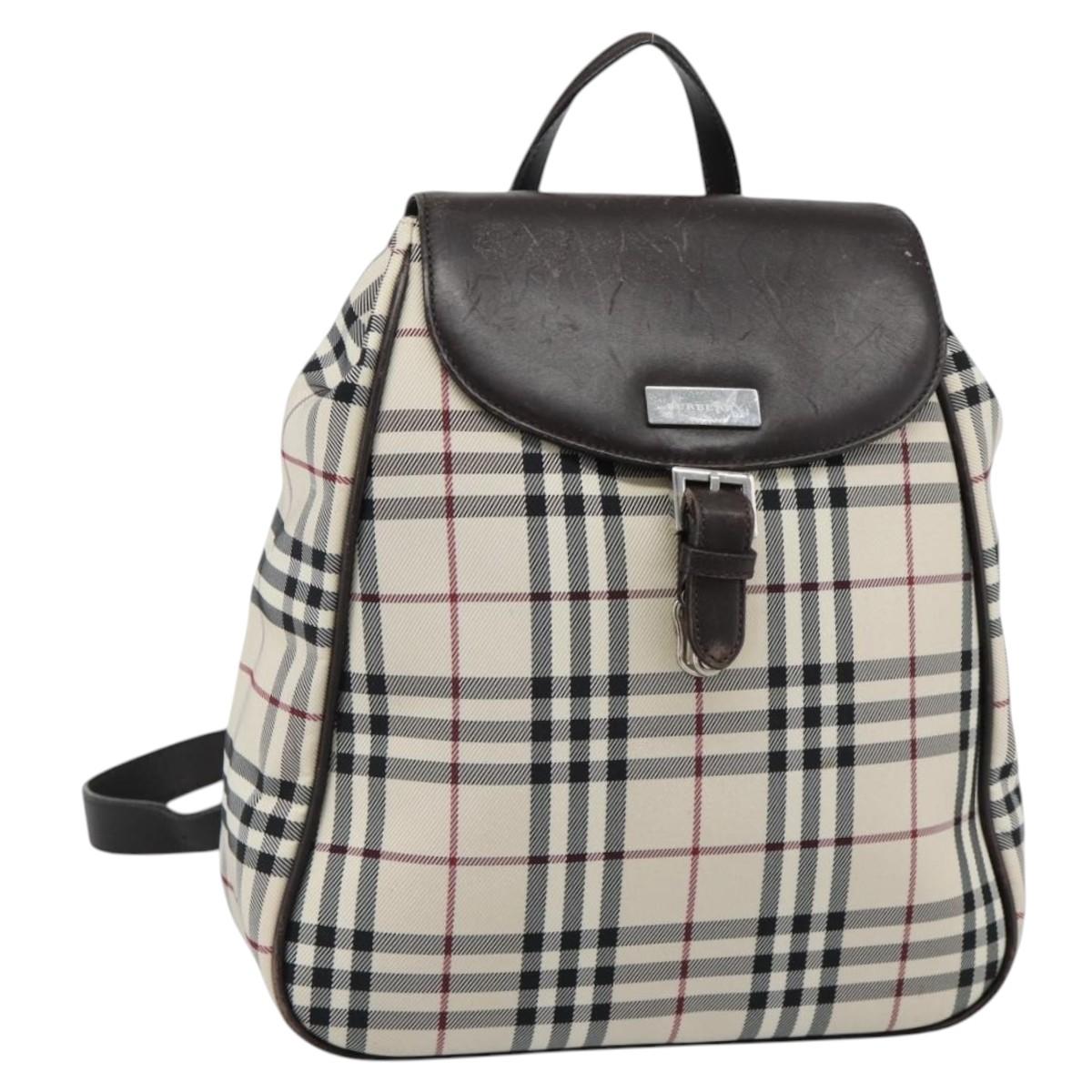 BURBERRY Nova Check Backpack Canvas Beige Brown