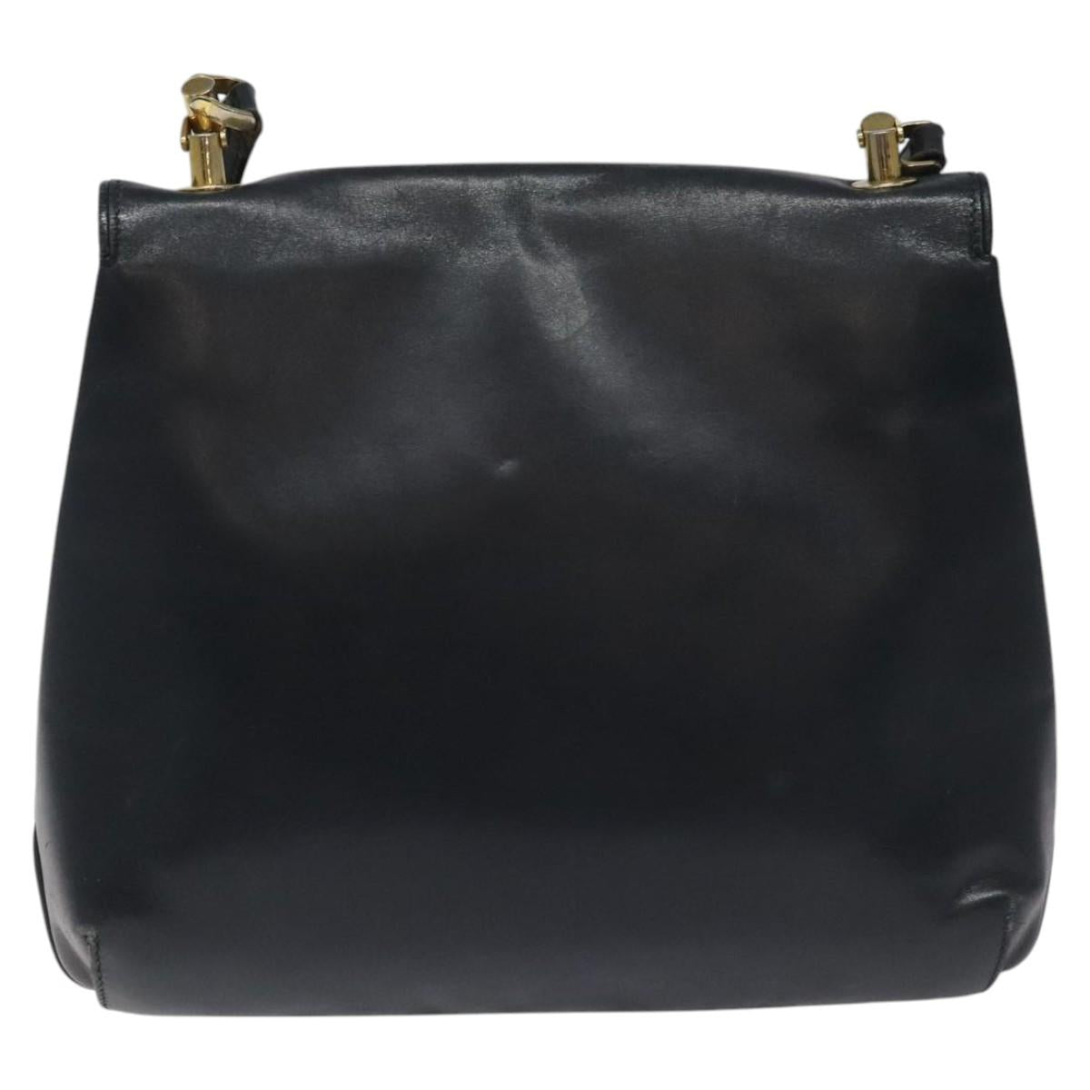 GUCCI Shoulder Bag Leather Navy Gold