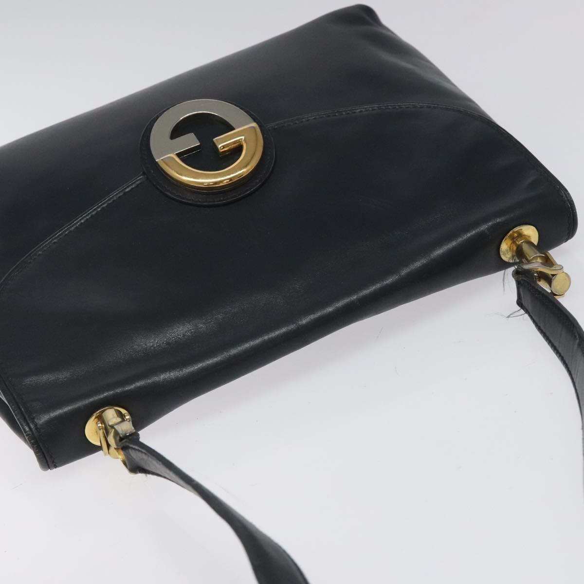 GUCCI Shoulder Bag Leather Navy Gold