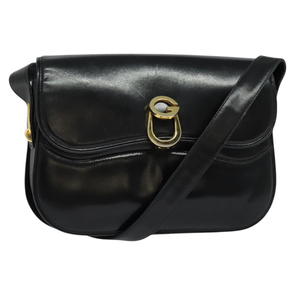 GUCCI Shoulder Bag Leather Black Gold