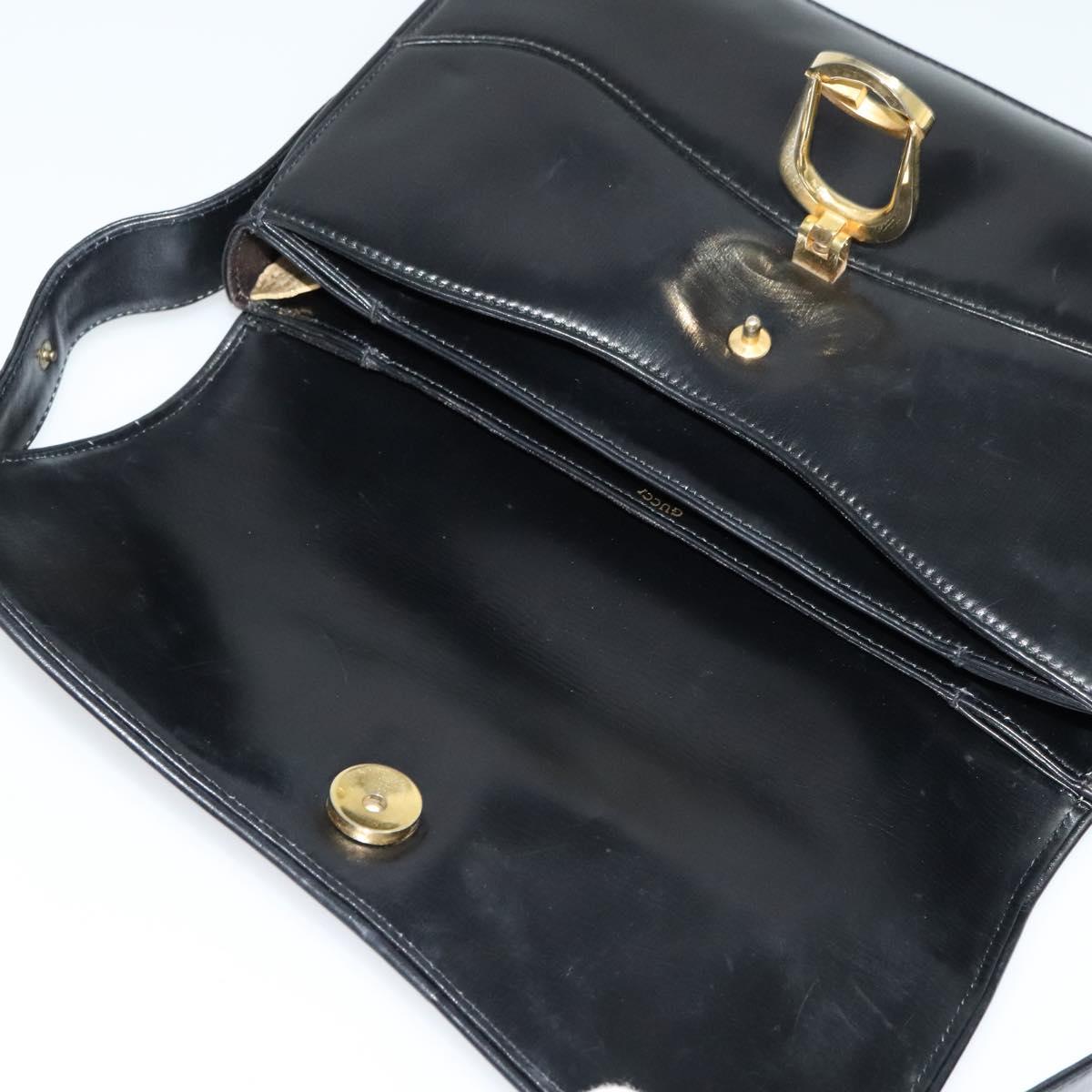 GUCCI Shoulder Bag Leather Black Gold