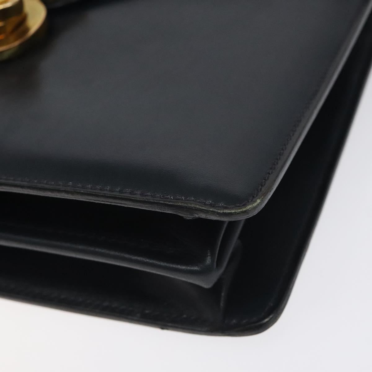 GUCCI Hand Bag Leather Navy Gold