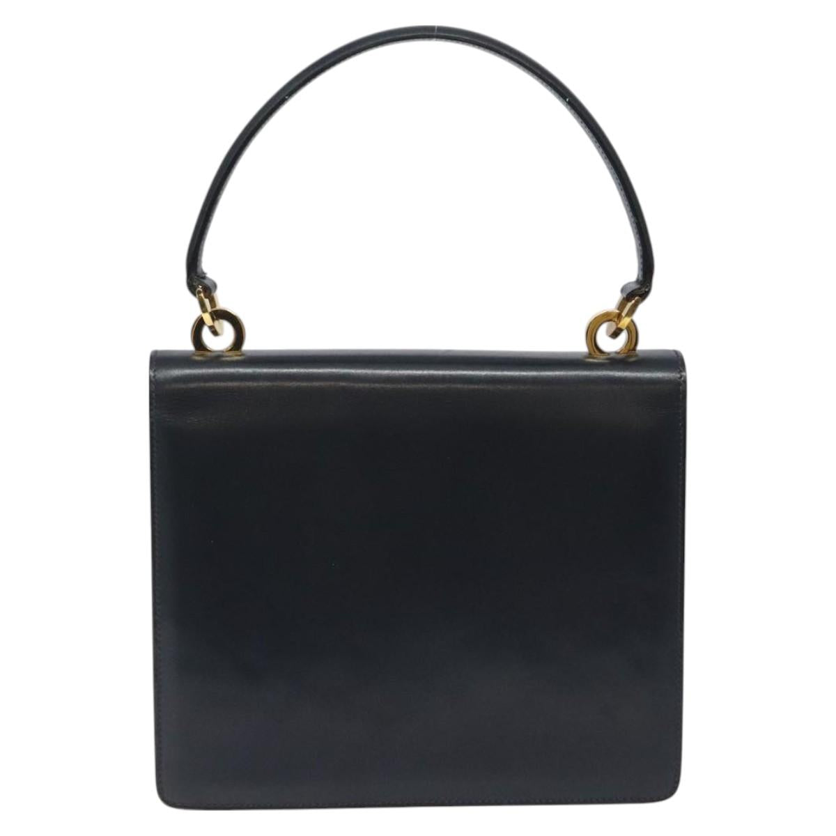GUCCI Hand Bag Leather Navy Gold