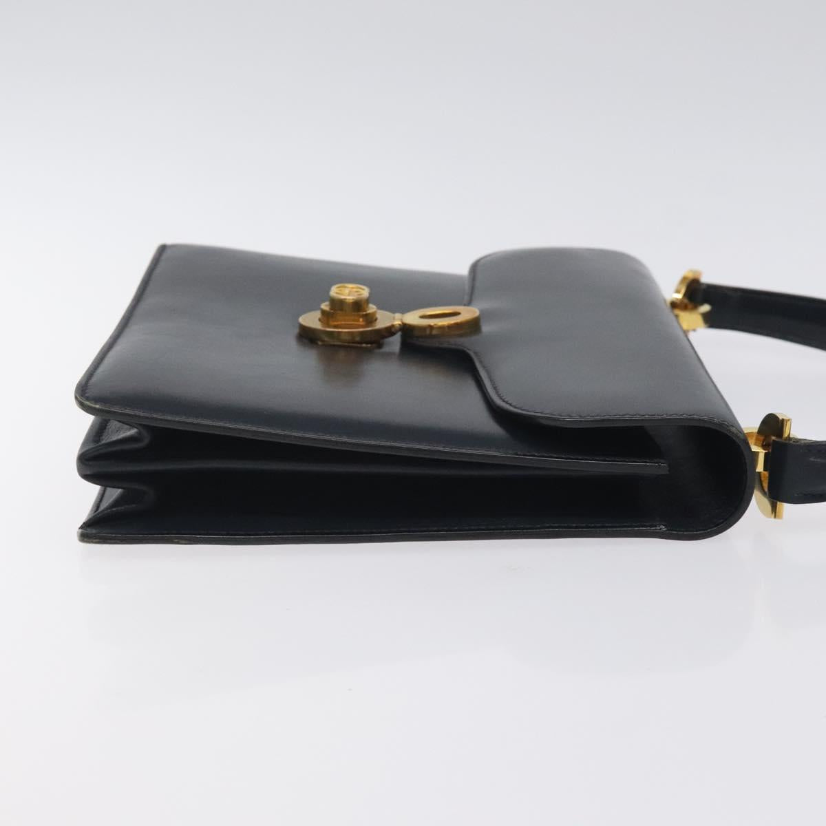 GUCCI Hand Bag Leather Navy Gold