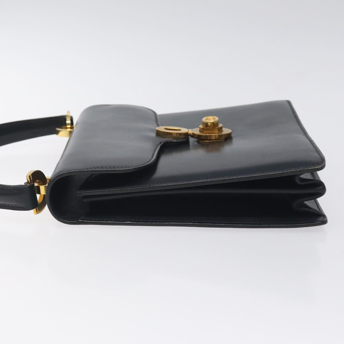 GUCCI Hand Bag Leather Navy Gold