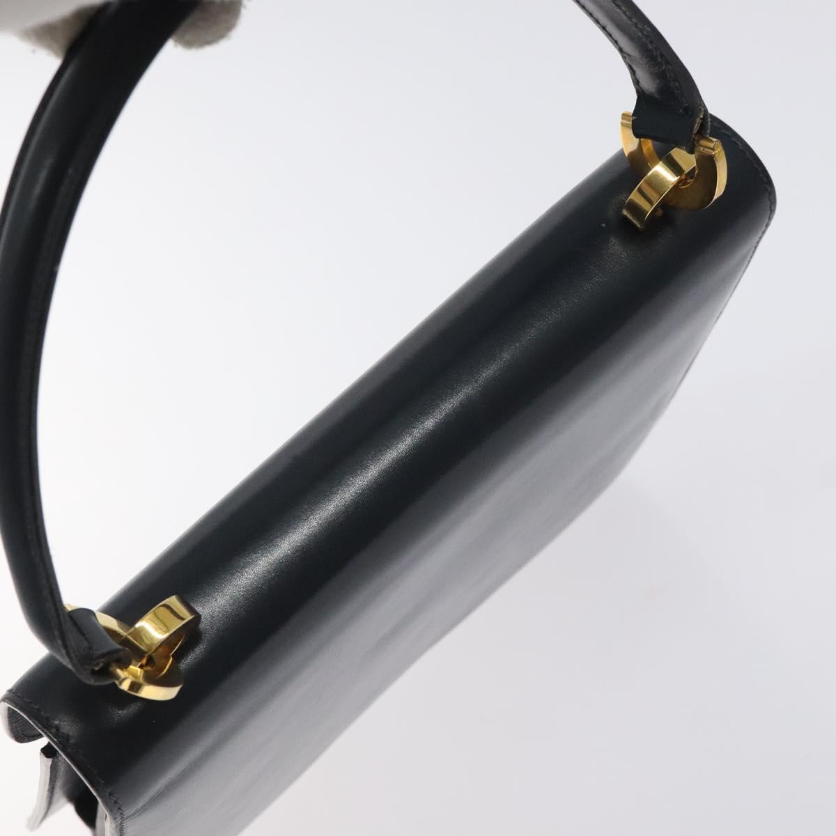 GUCCI Hand Bag Leather Navy Gold