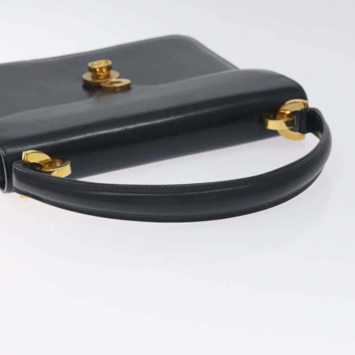 GUCCI Hand Bag Leather Navy Gold