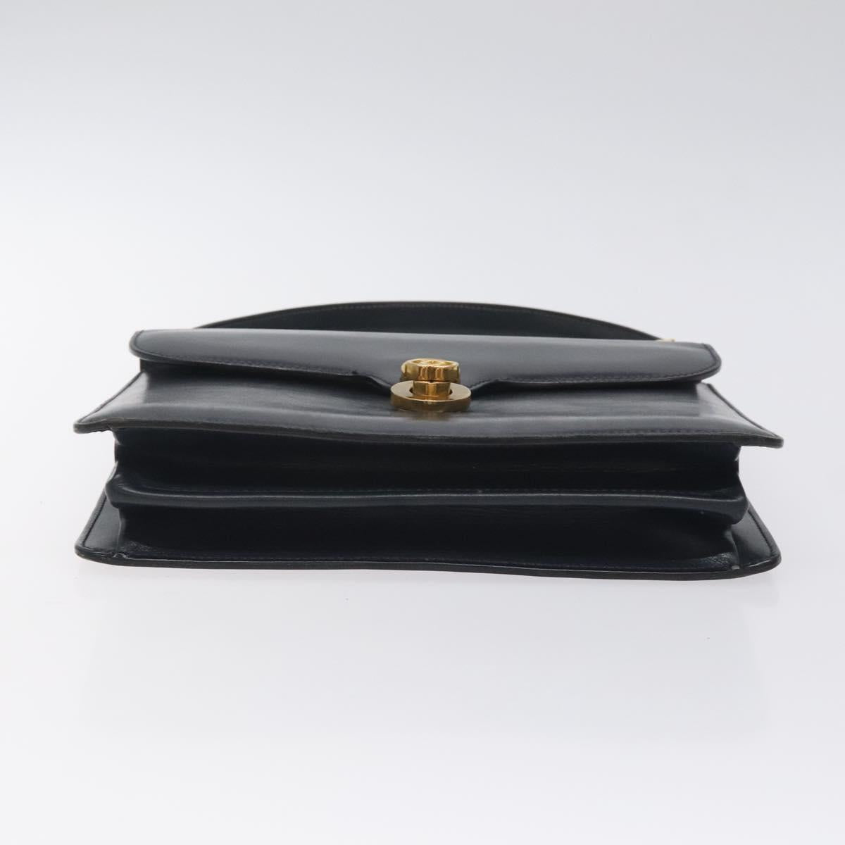 GUCCI Hand Bag Leather Navy Gold