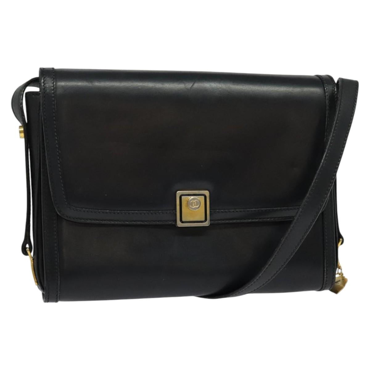 GUCCI Shoulder Bag Leather Black Gold
