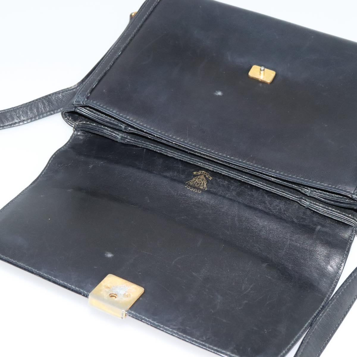 GUCCI Shoulder Bag Leather Black Gold