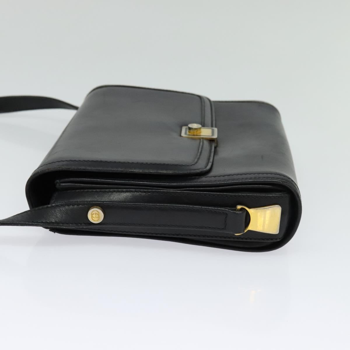 GUCCI Shoulder Bag Leather Black Gold