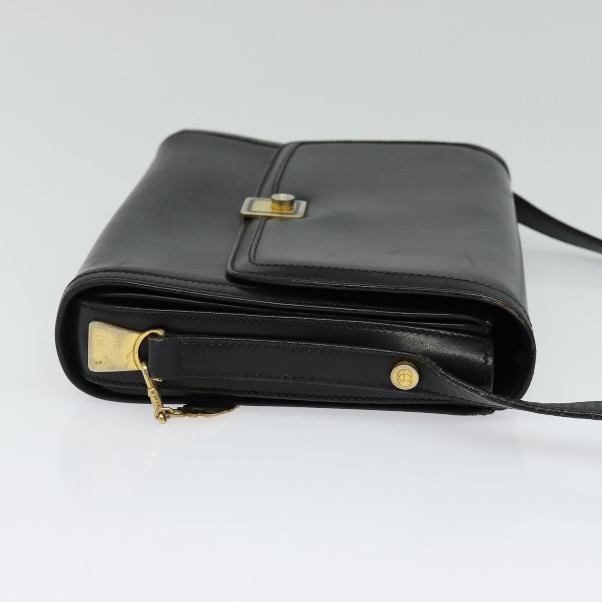 GUCCI Shoulder Bag Leather Black Gold