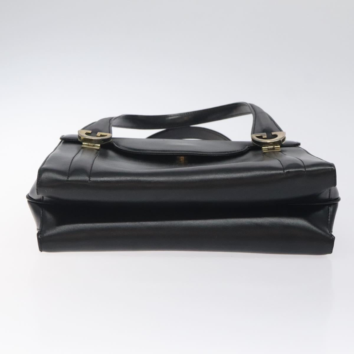GUCCI Hand Bag Leather Black Gold