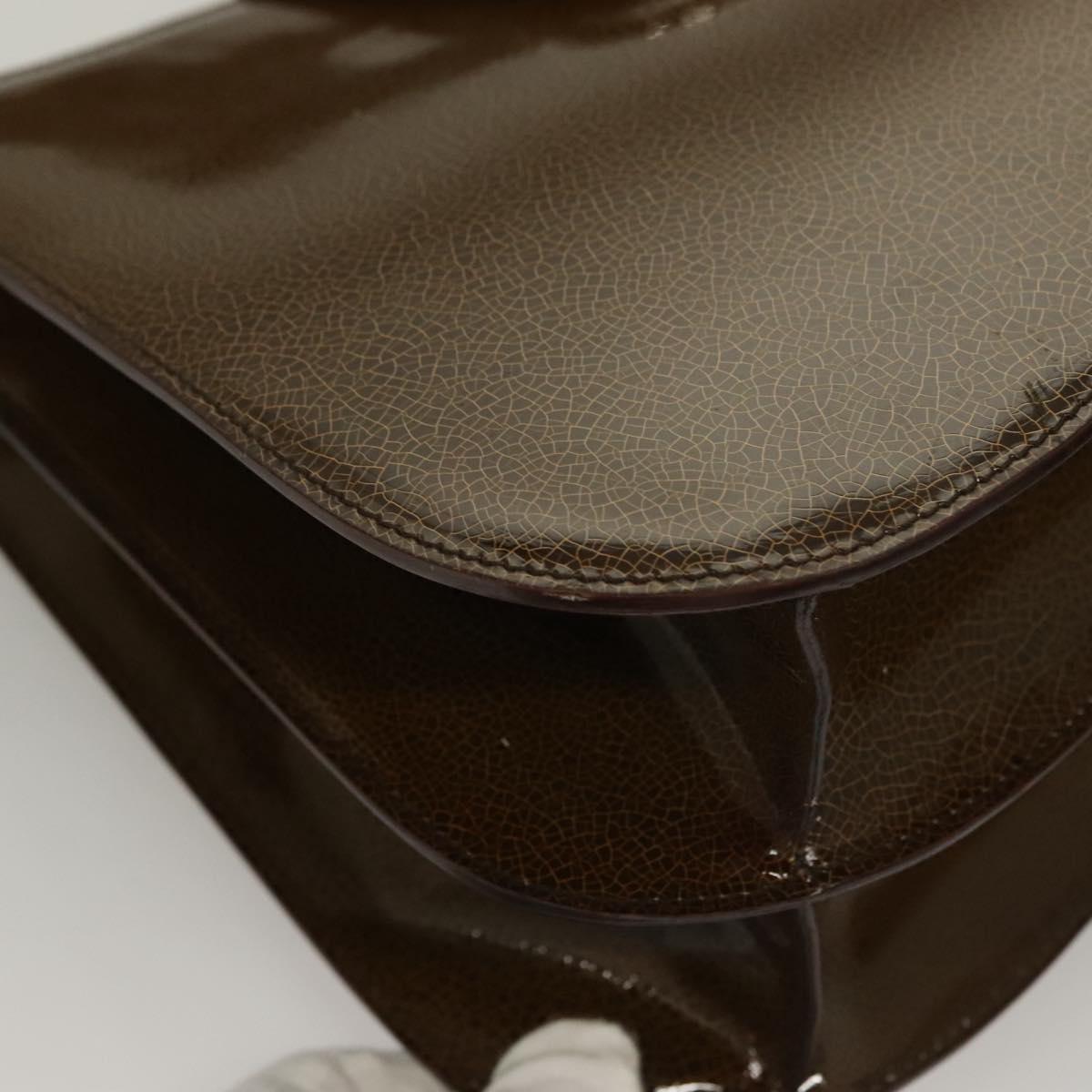 CELINE Shoulder Bag Patent leather Khaki Silver