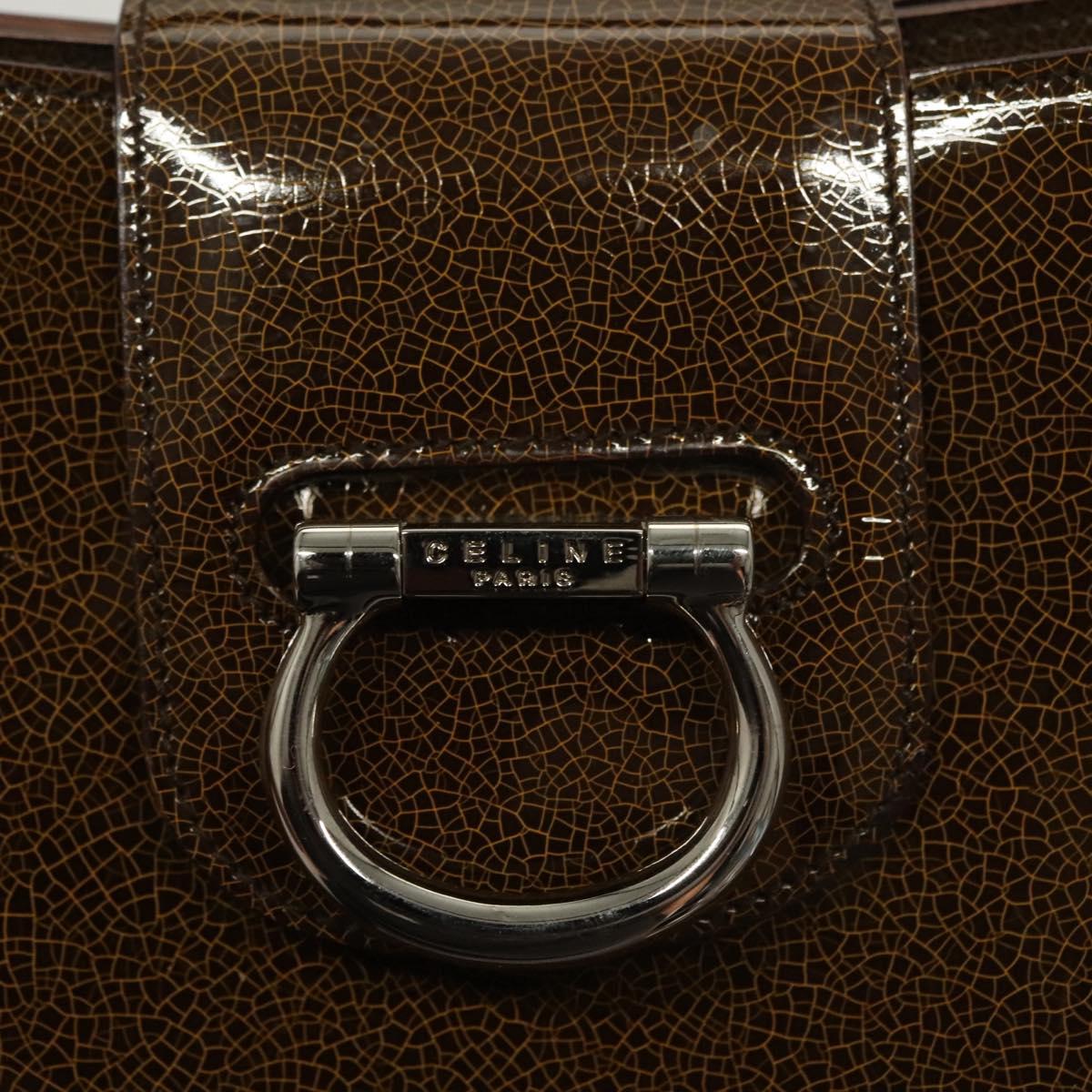 CELINE Shoulder Bag Patent leather Khaki Silver