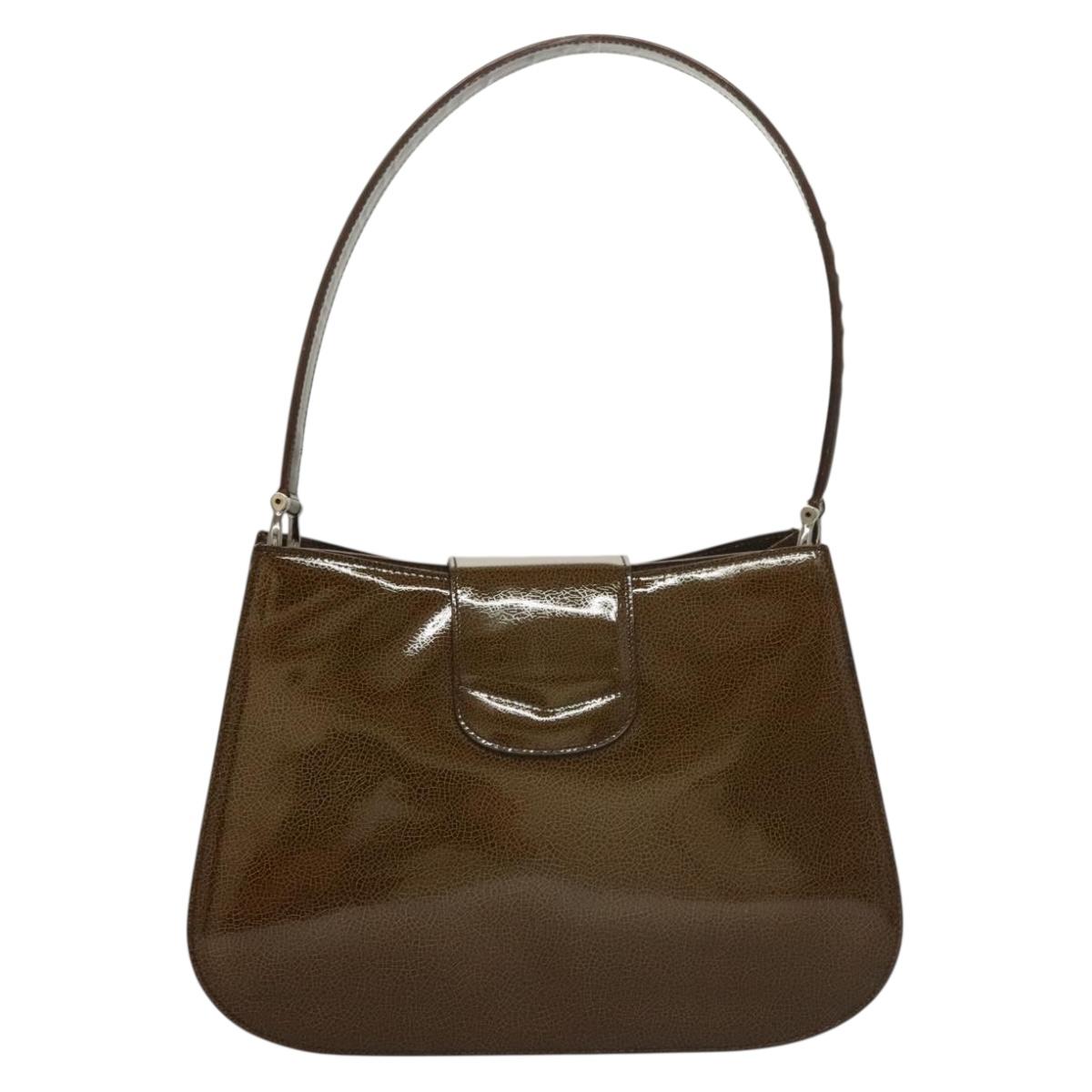 CELINE Shoulder Bag Patent leather Khaki Silver