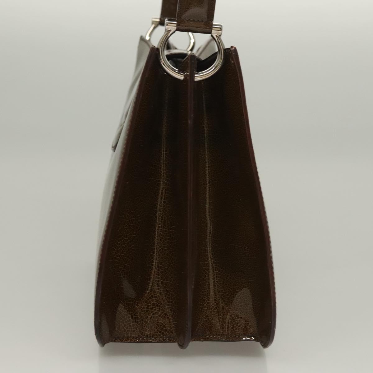 CELINE Shoulder Bag Patent leather Khaki Silver