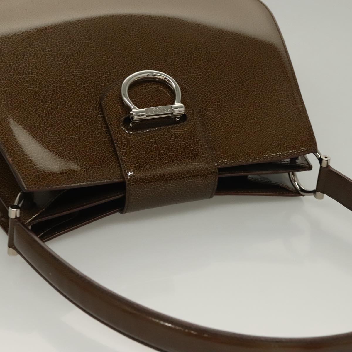 CELINE Shoulder Bag Patent leather Khaki Silver