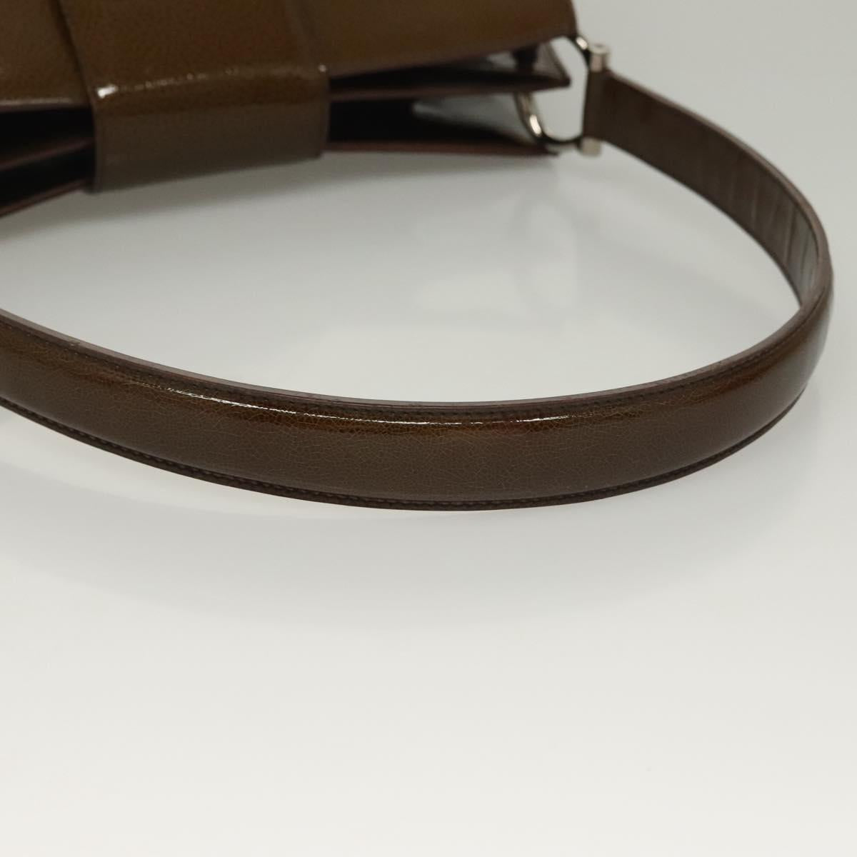 CELINE Shoulder Bag Patent leather Khaki Silver