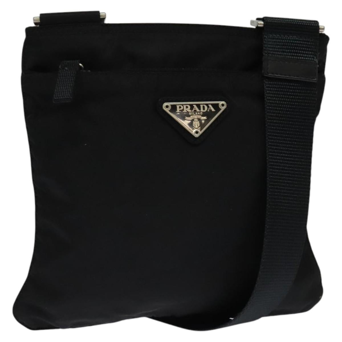 PRADA Shoulder Bag Nylon Black Silver