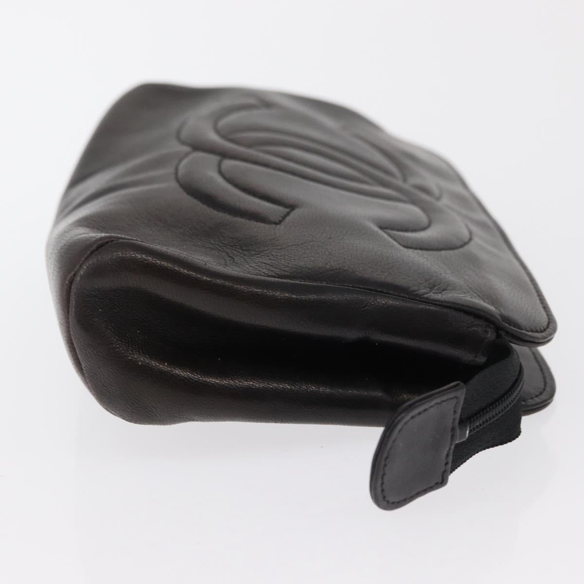 CHANEL Pouch Lamb Skin Black Gold CC