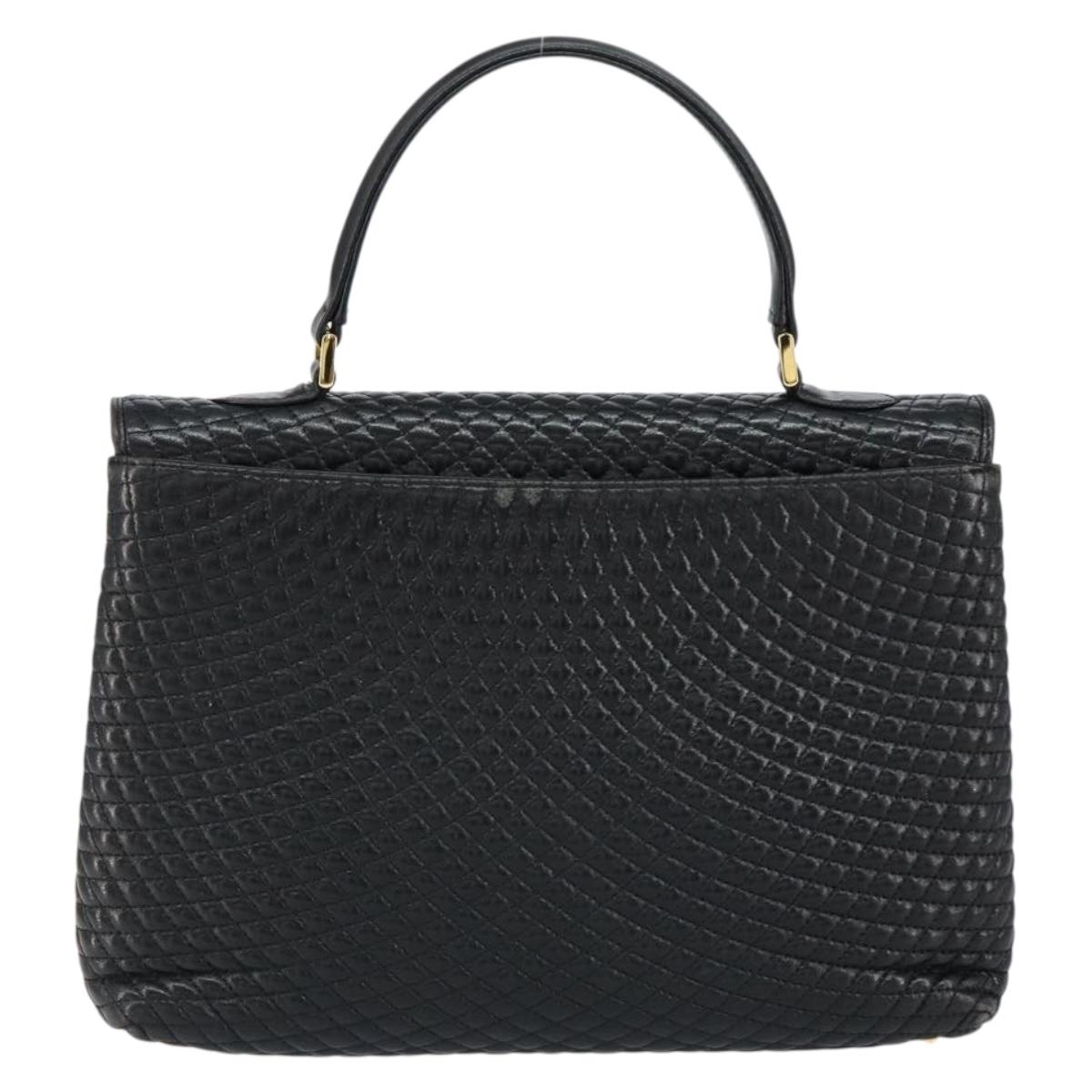 BALLY Quilted Hand Bag Leather Black Gold