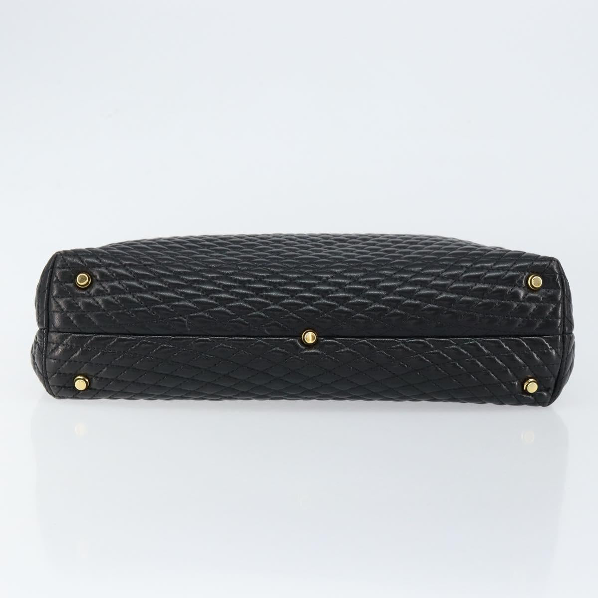 BALLY Quilted Hand Bag Leather Black Gold