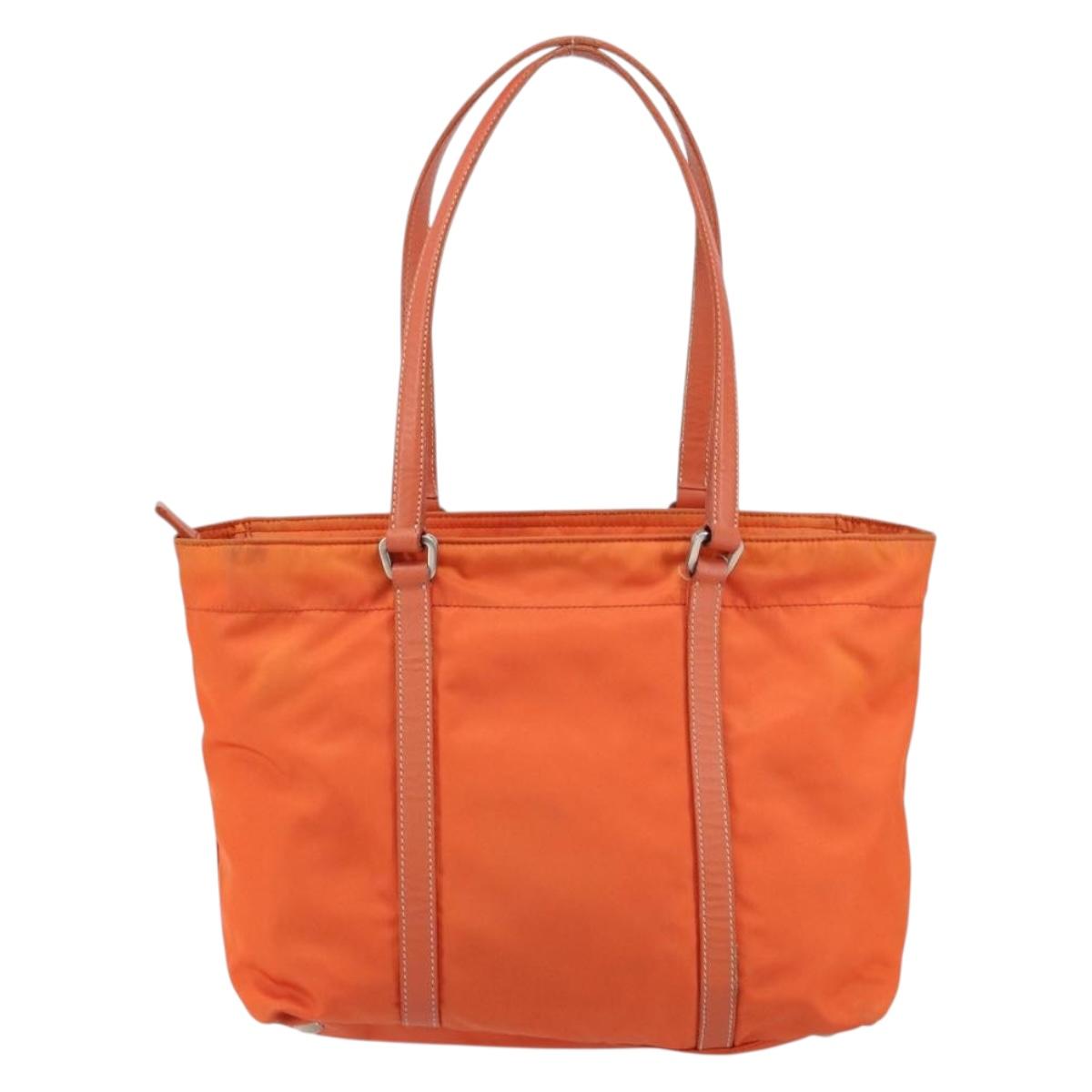 PRADA Tote Bag Nylon Leather Orange Silver