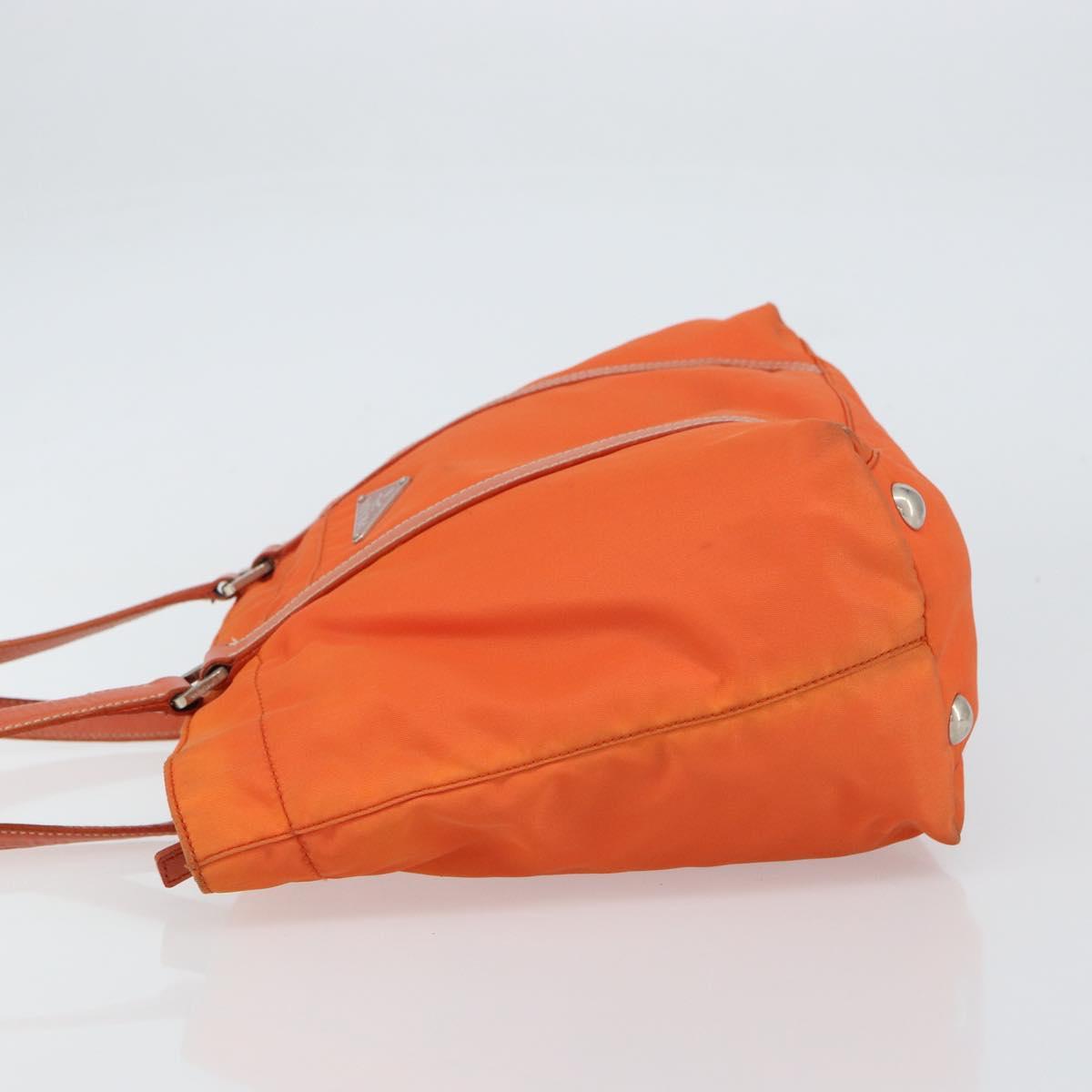 PRADA Tote Bag Nylon Leather Orange Silver