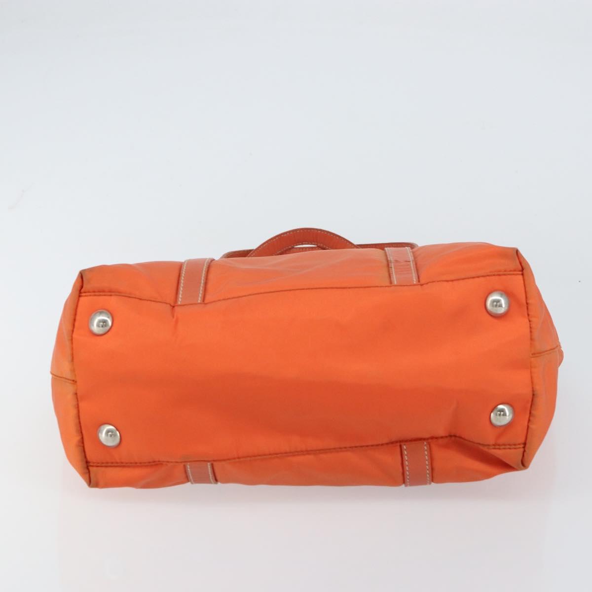 PRADA Tote Bag Nylon Leather Orange Silver