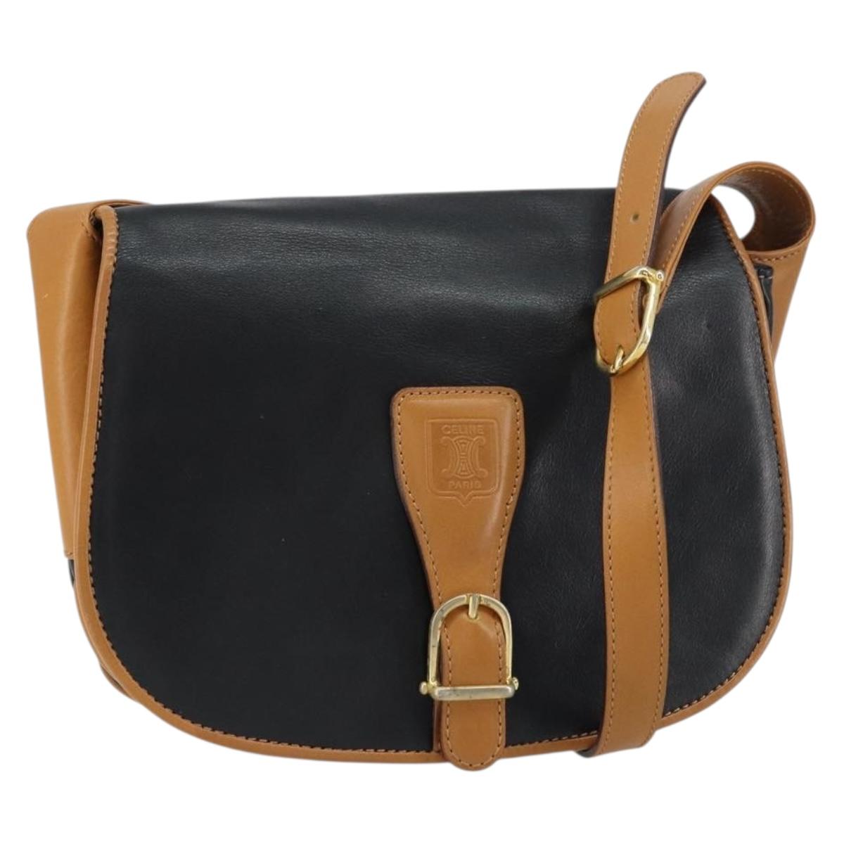 CELINE Shoulder Bag Leather Black Gold