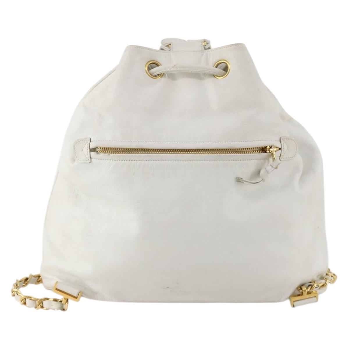 CHANEL Backpack Leather White Gold CC