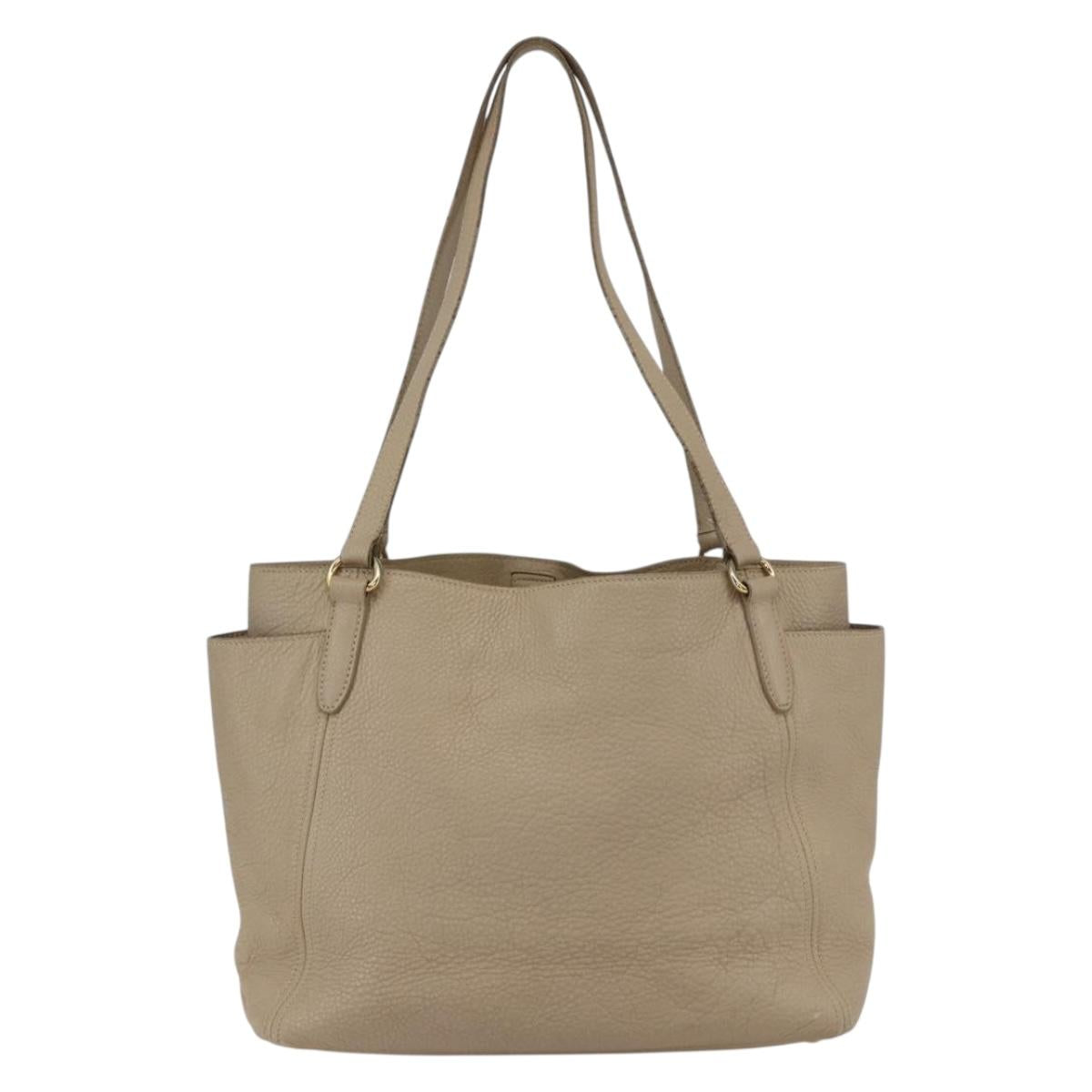 PRADA Tote Bag Leather Beige Gold