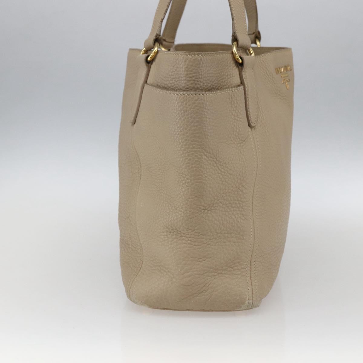 PRADA Tote Bag Leather Beige Gold