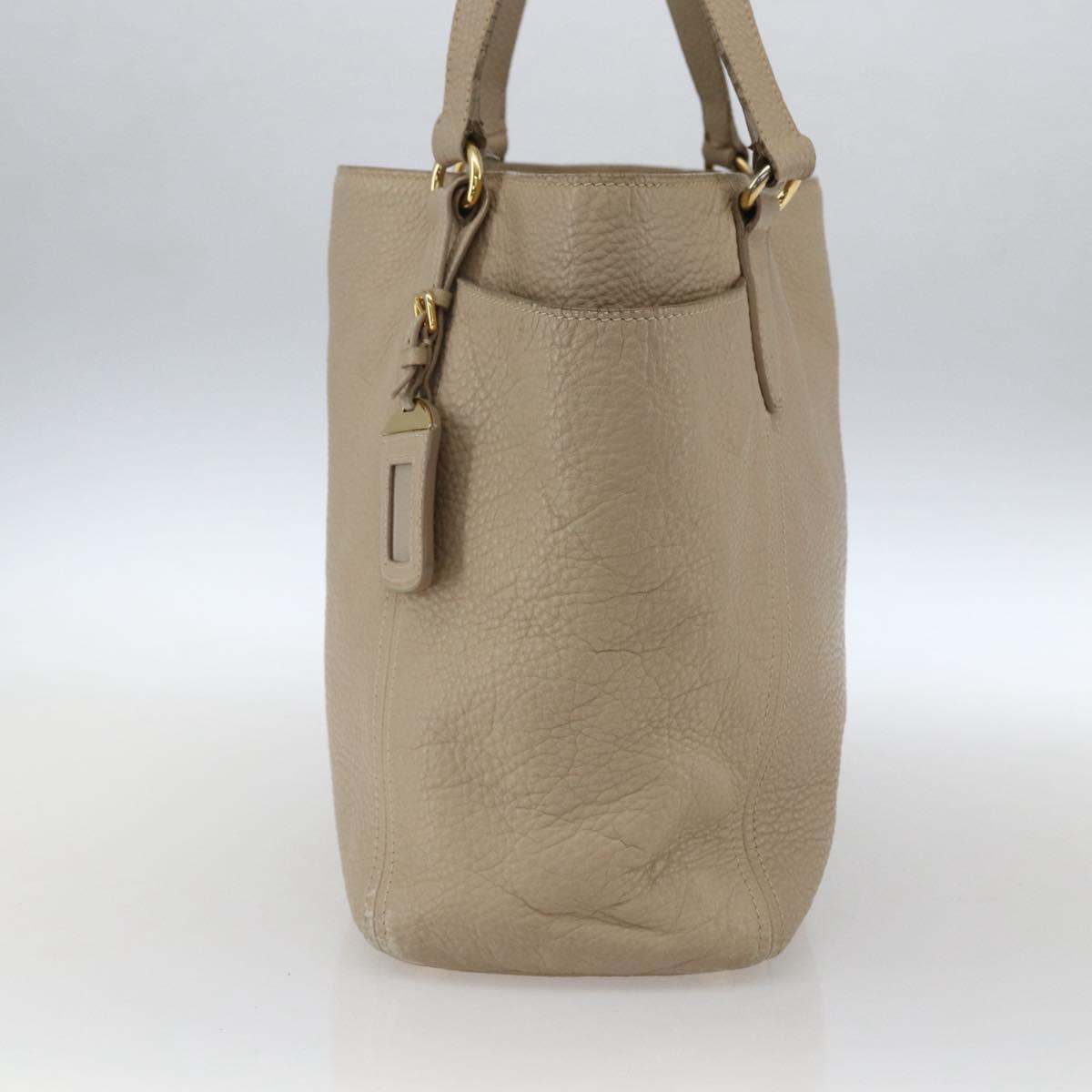 PRADA Tote Bag Leather Beige Gold