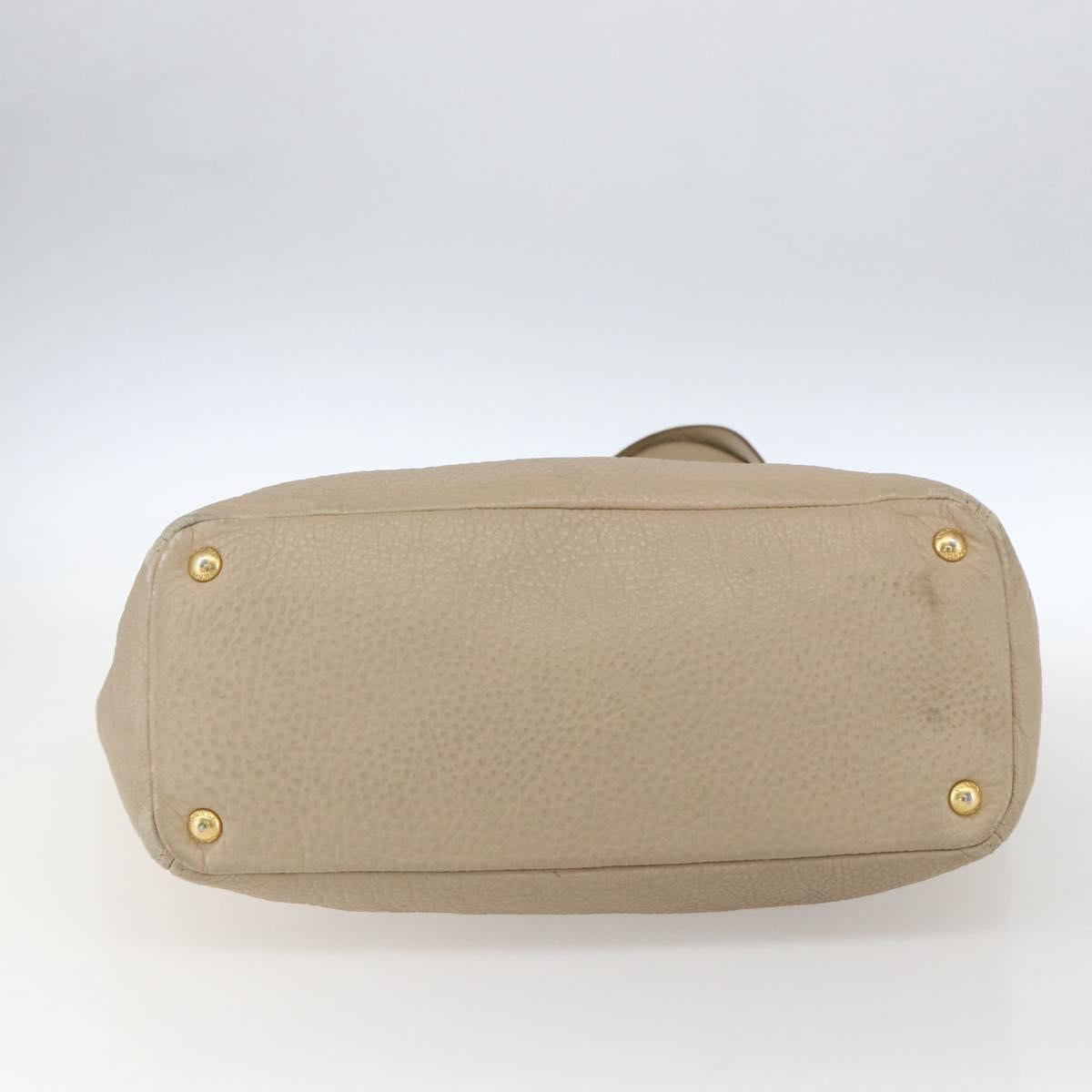 PRADA Tote Bag Leather Beige Gold