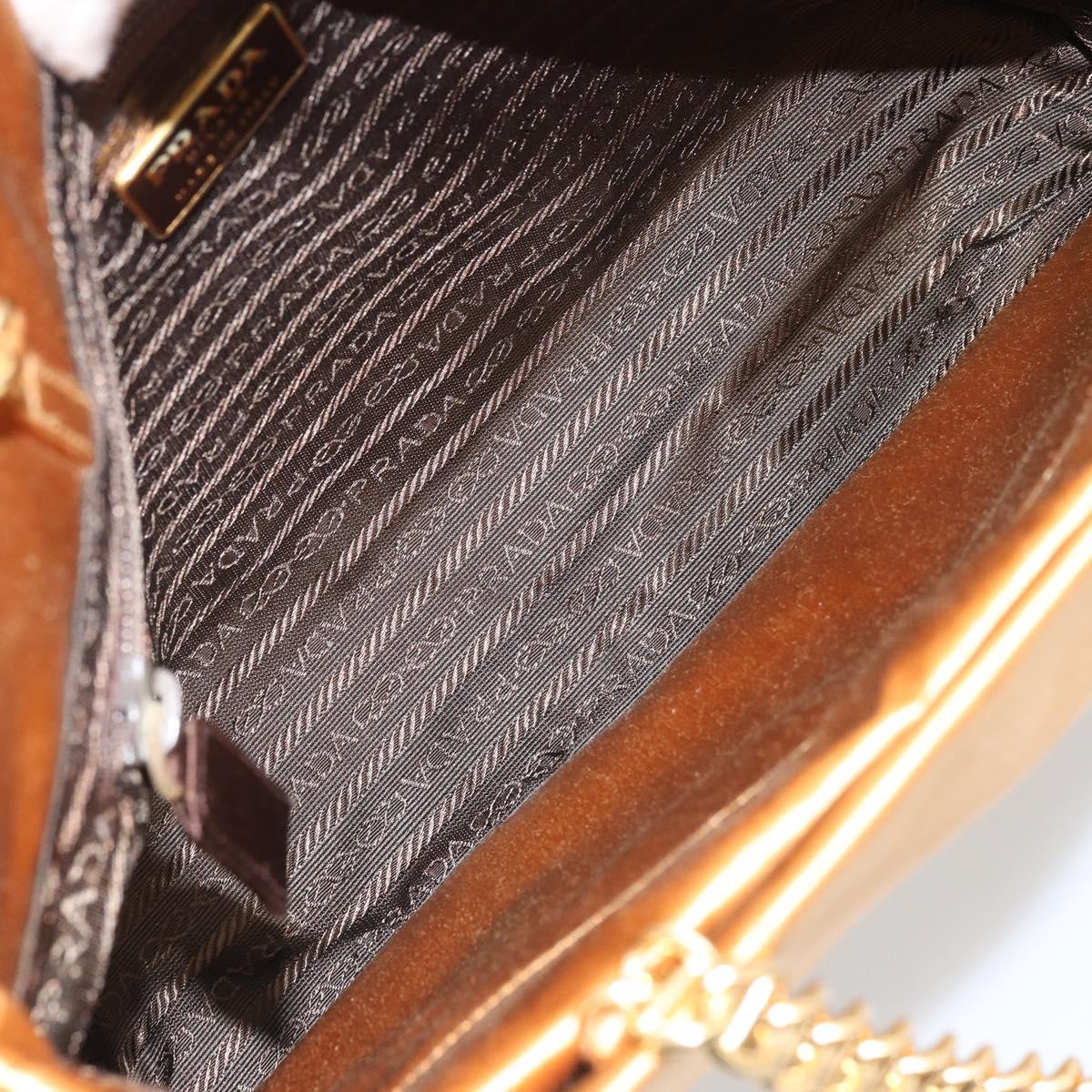 PRADA Chain Hand Bag Satin Gold