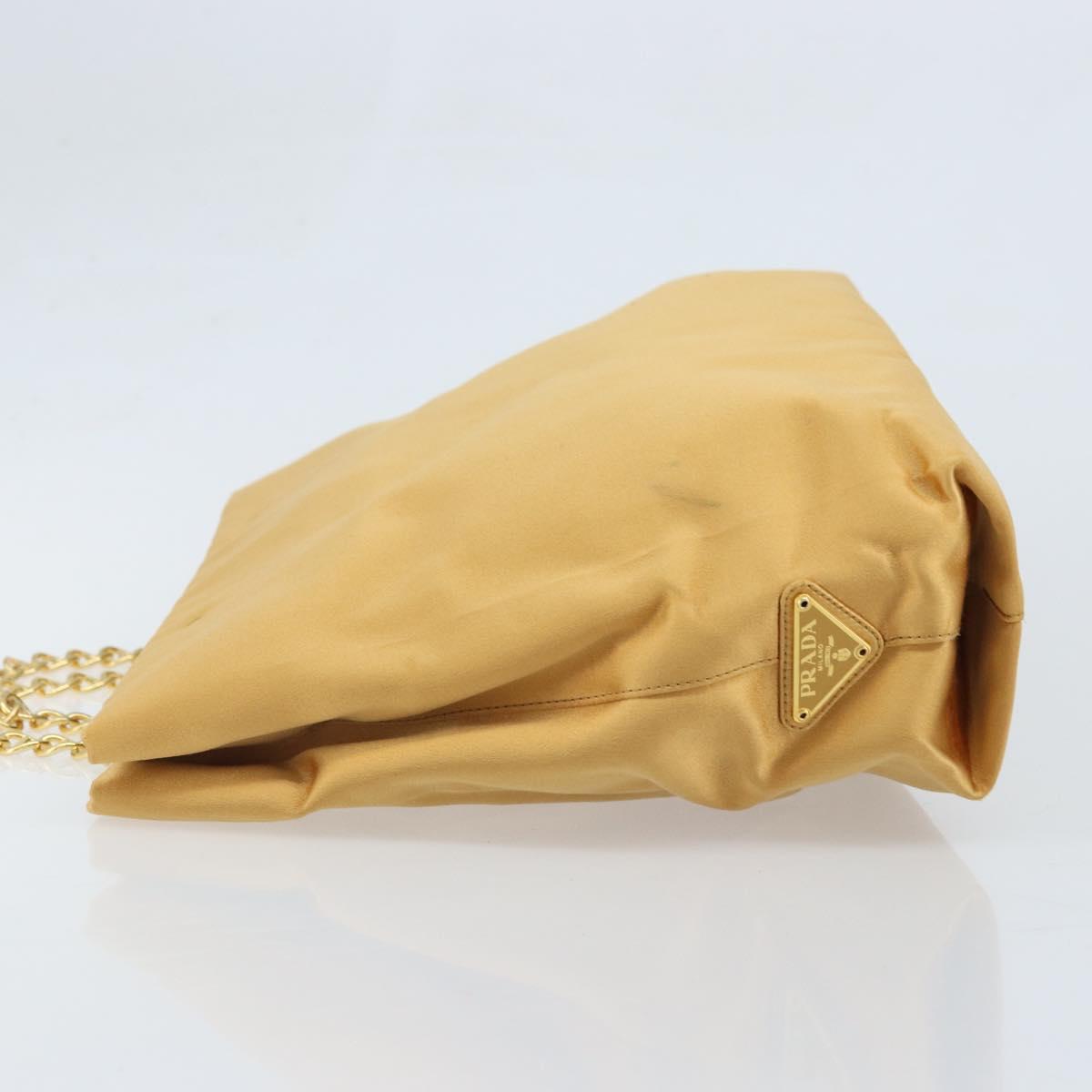 PRADA Chain Hand Bag Satin Gold