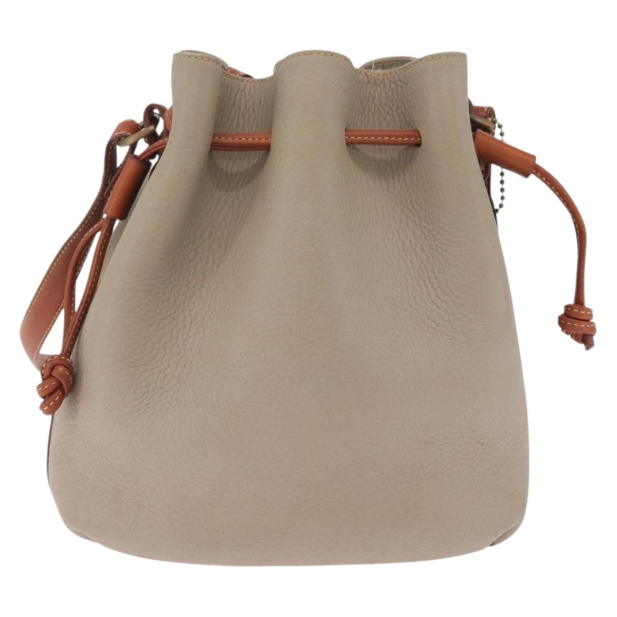 Coach Shoulder Bag Leather Beige Gold