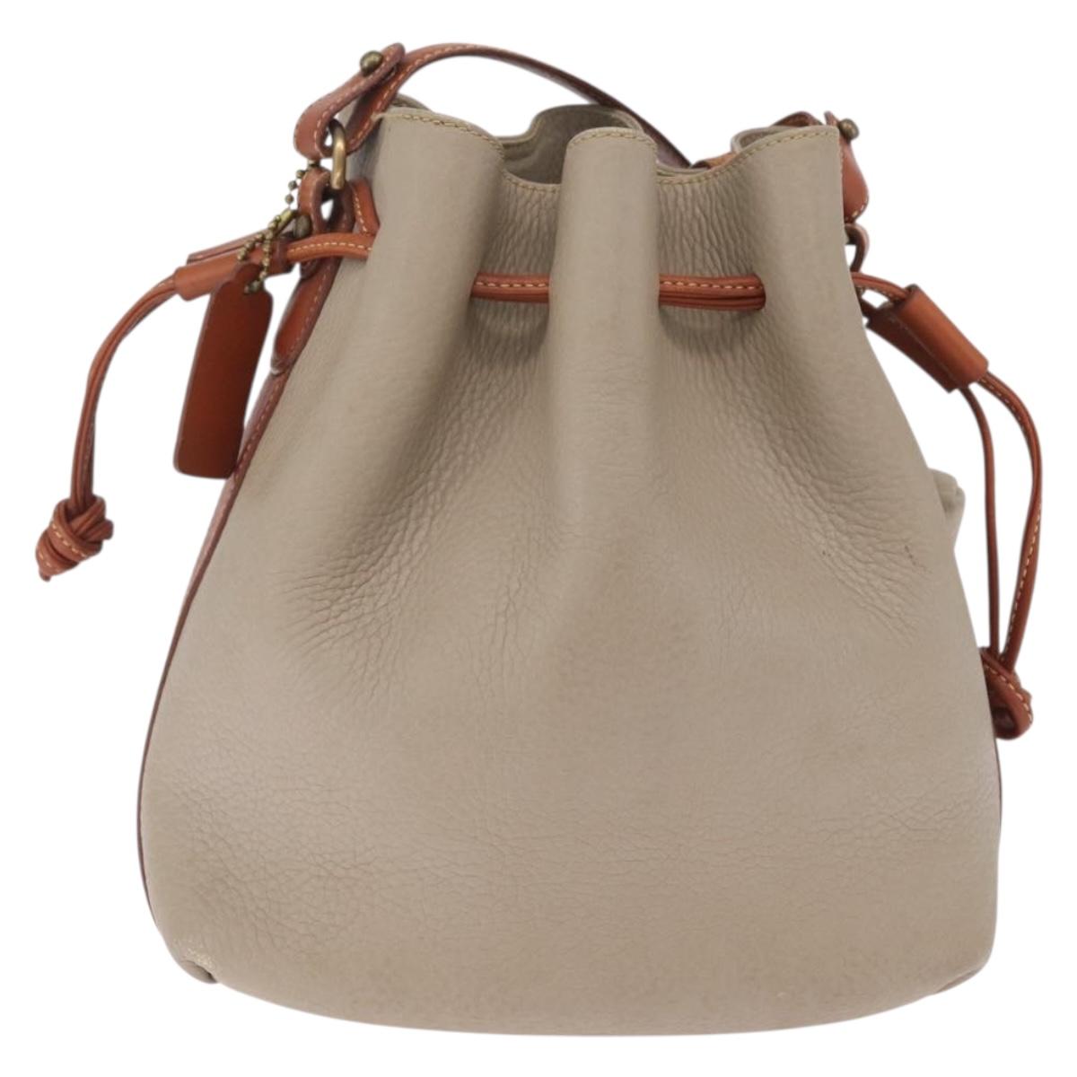 Coach Shoulder Bag Leather Beige Gold