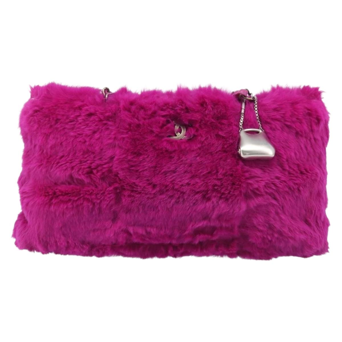 CHANEL Chain Shoulder Bag Fur Pink CC