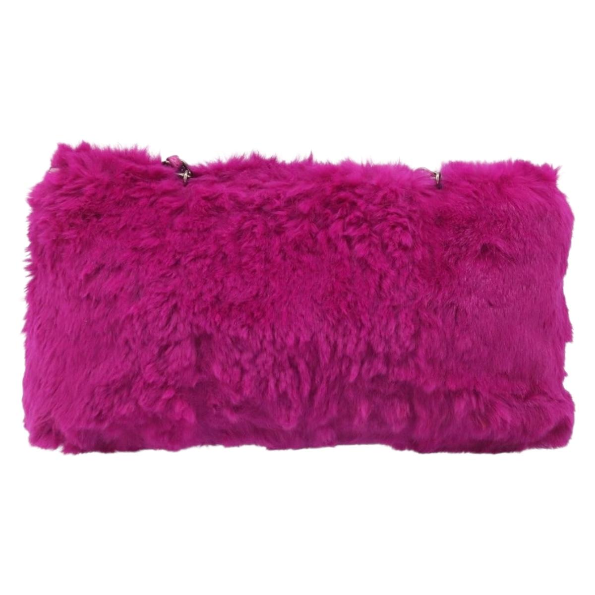 CHANEL Chain Shoulder Bag Fur Pink CC