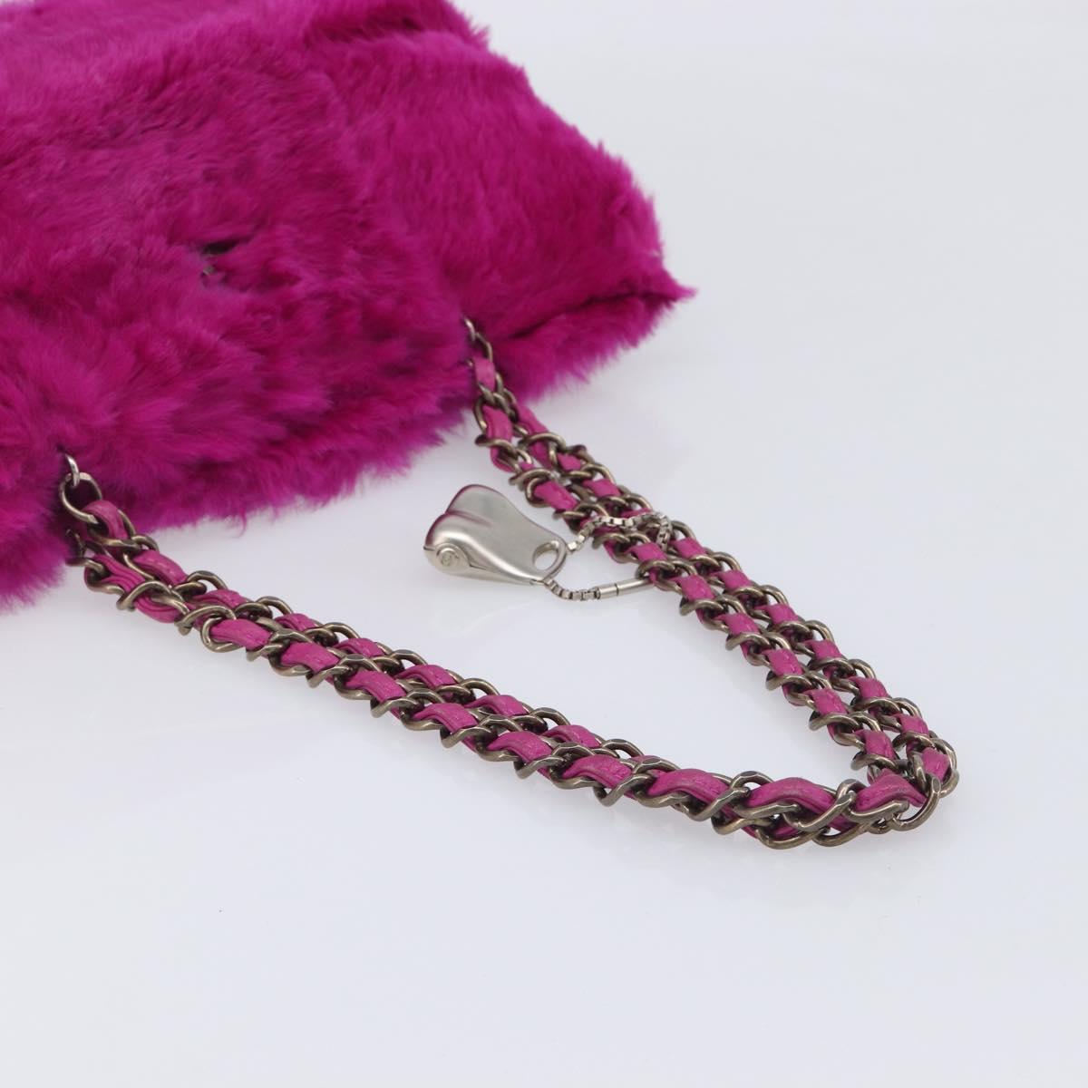 CHANEL Chain Shoulder Bag Fur Pink CC