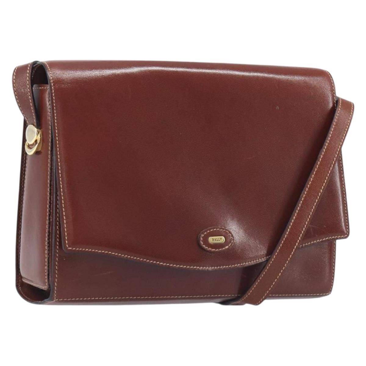 Bally Shoulder Bag Leather Brown Gold