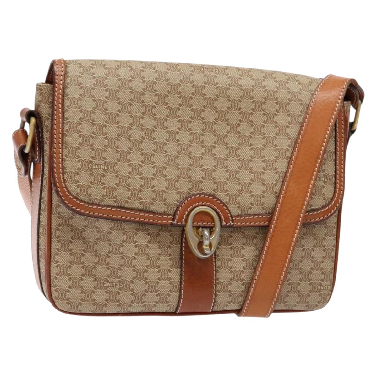 CELINE Macadam Canvas Shoulder Bag PVC Beige Gold