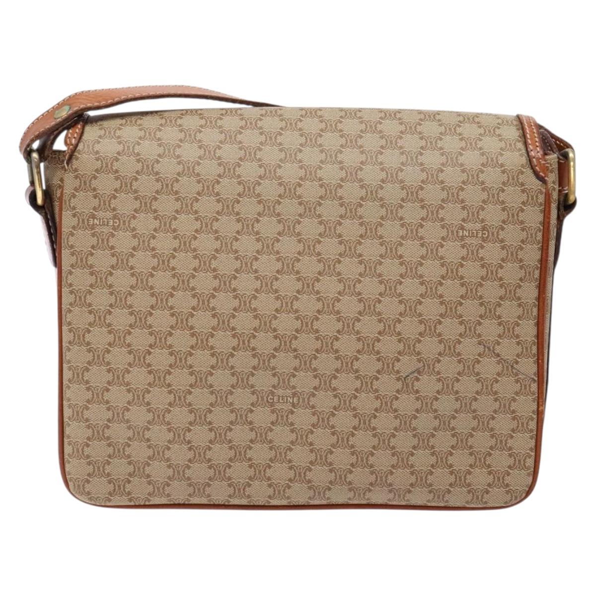 CELINE Macadam Canvas Shoulder Bag PVC Beige Gold
