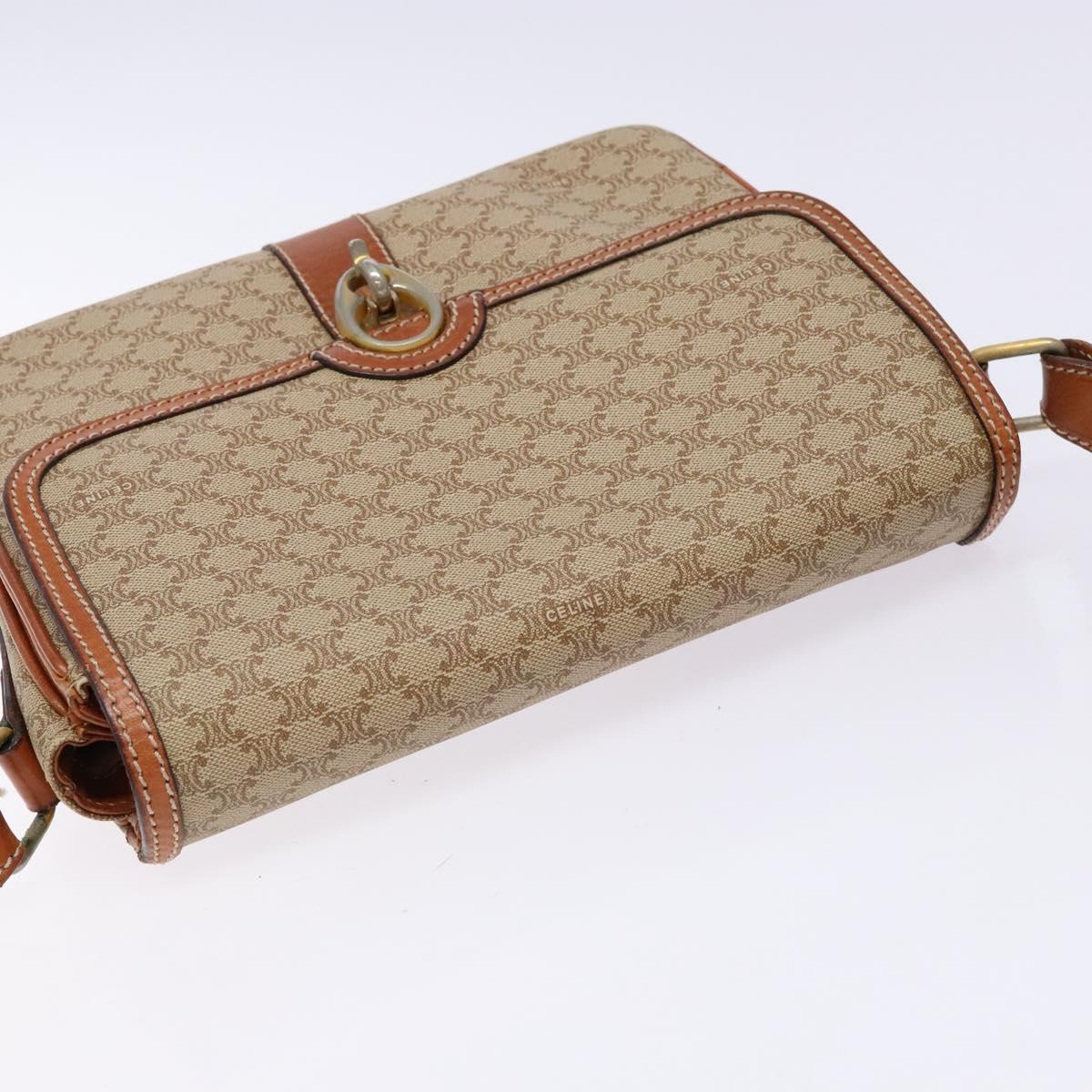 CELINE Macadam Canvas Shoulder Bag PVC Beige Gold