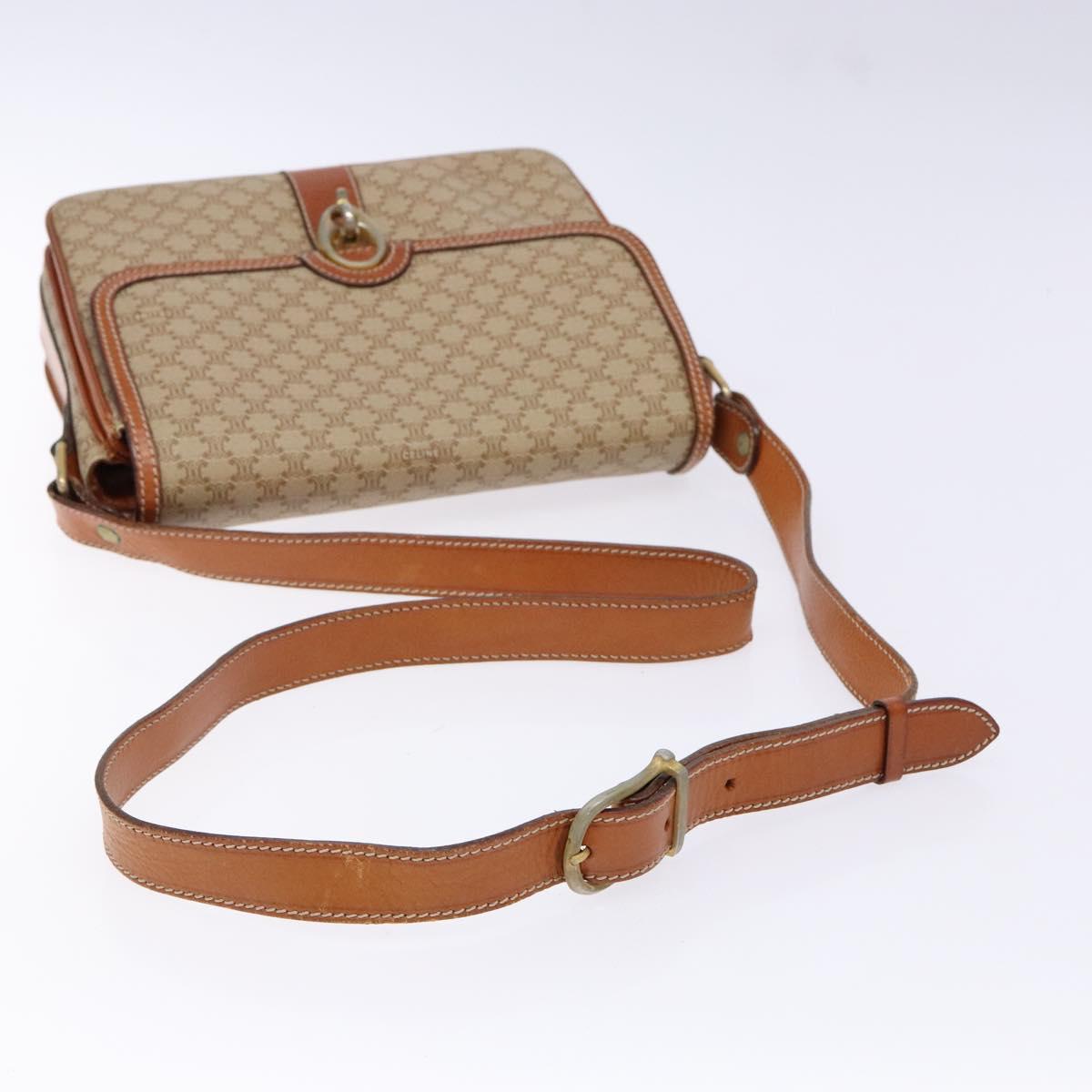 CELINE Macadam Canvas Shoulder Bag PVC Beige Gold