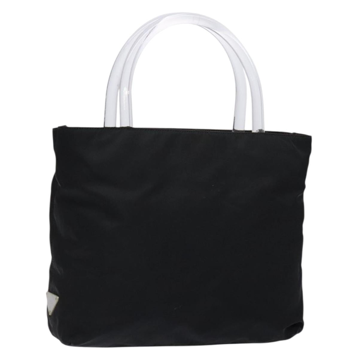 PRADA Hand Bag Nylon Black Silver