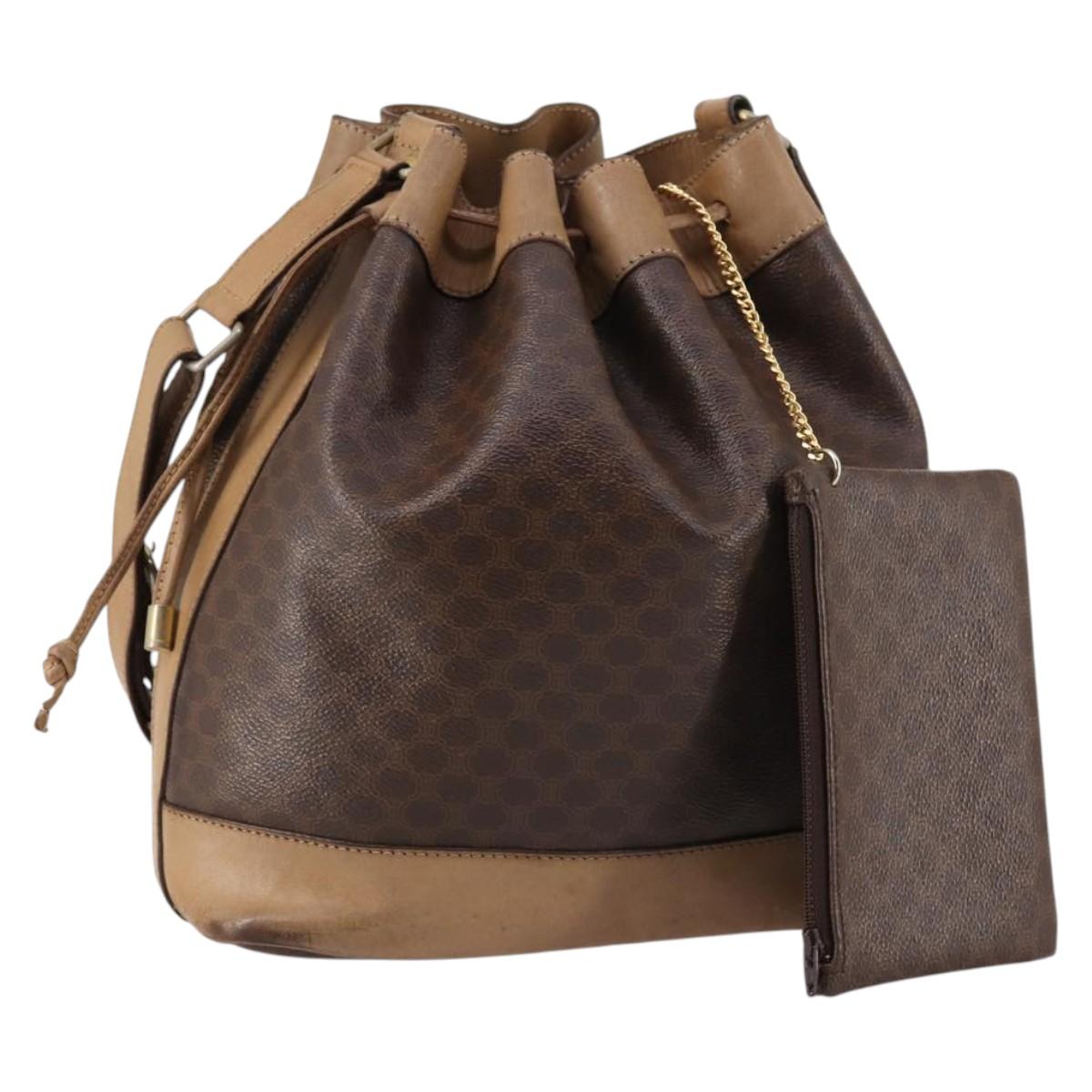 CELINE Macadam Canvas Shoulder Bag PVC Leather Brown